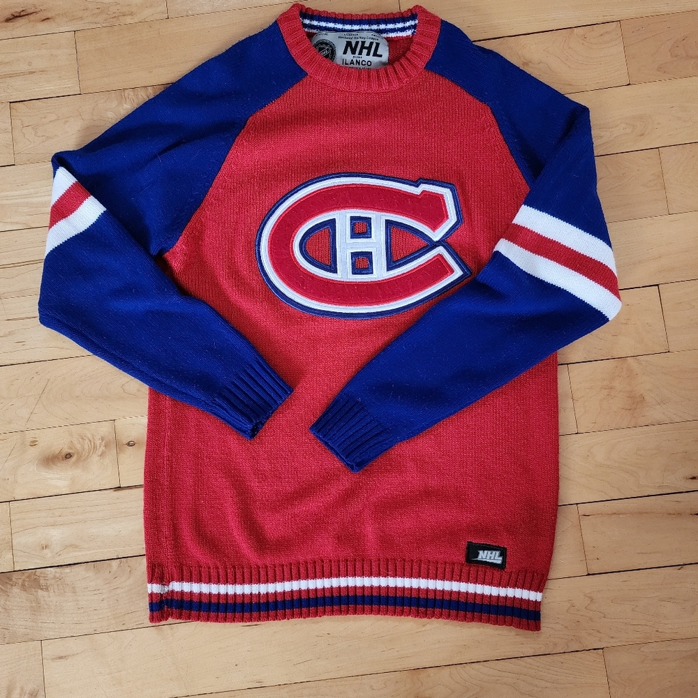 Montreal Canadians NHL Sweater Acrylic Wool Embroidered Logo Early 2000s